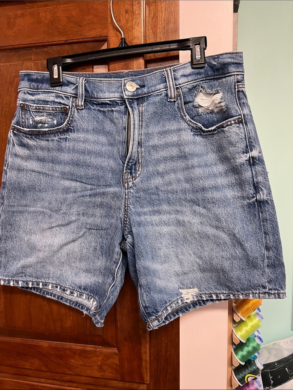 American Eagle Outfitters Light Blue Distressed Denim Shorts